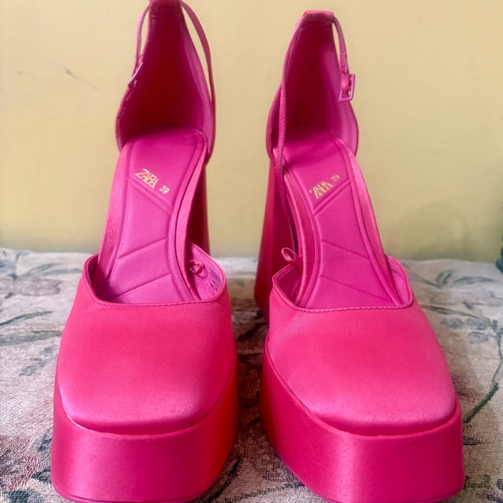 Zara Fuchsia Platform Block Heel Pumps